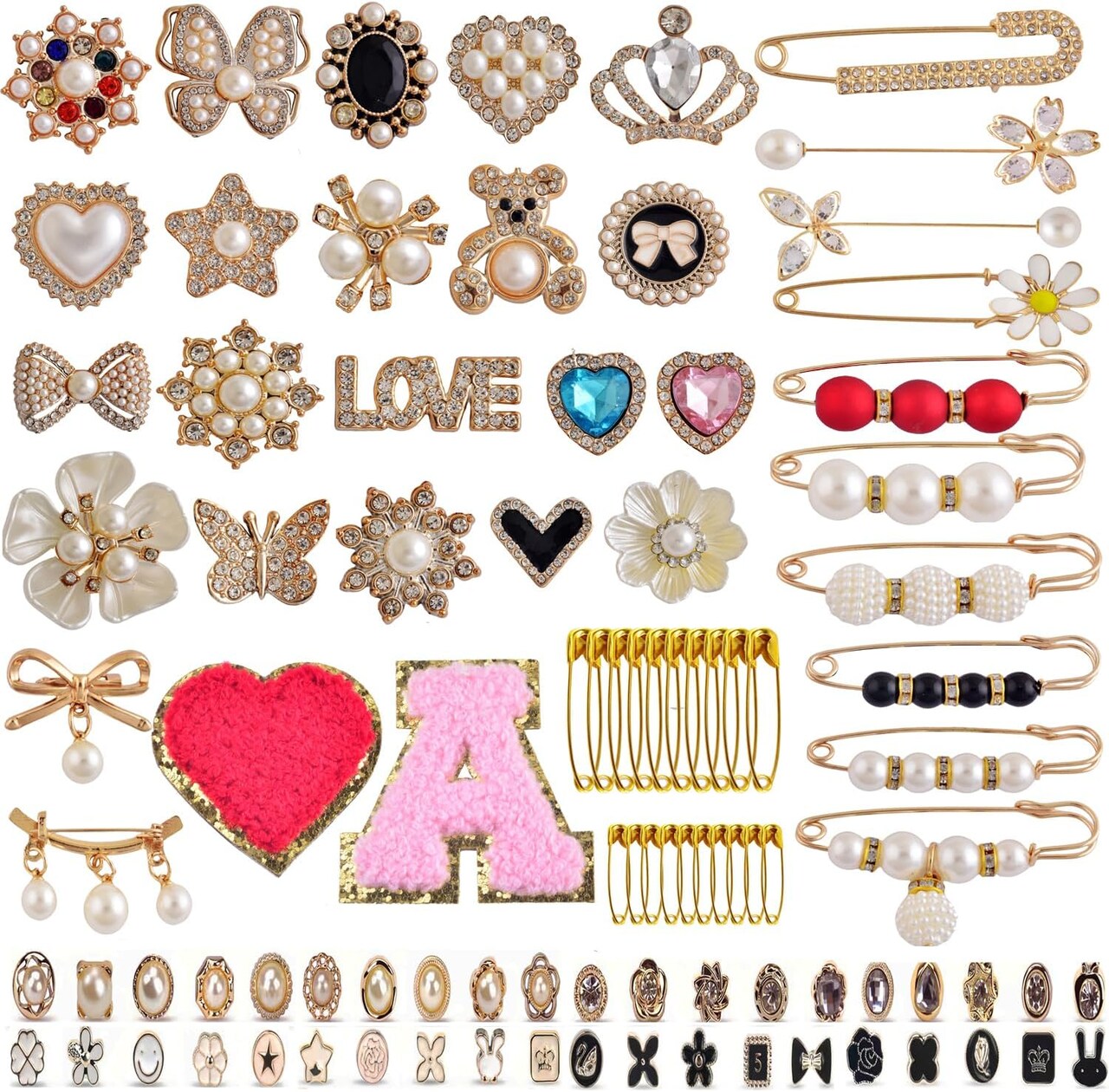 100PCS Gold Shoe Charms – DIY Brooch & Safety Pins for Sneakers, Hats & Accessories